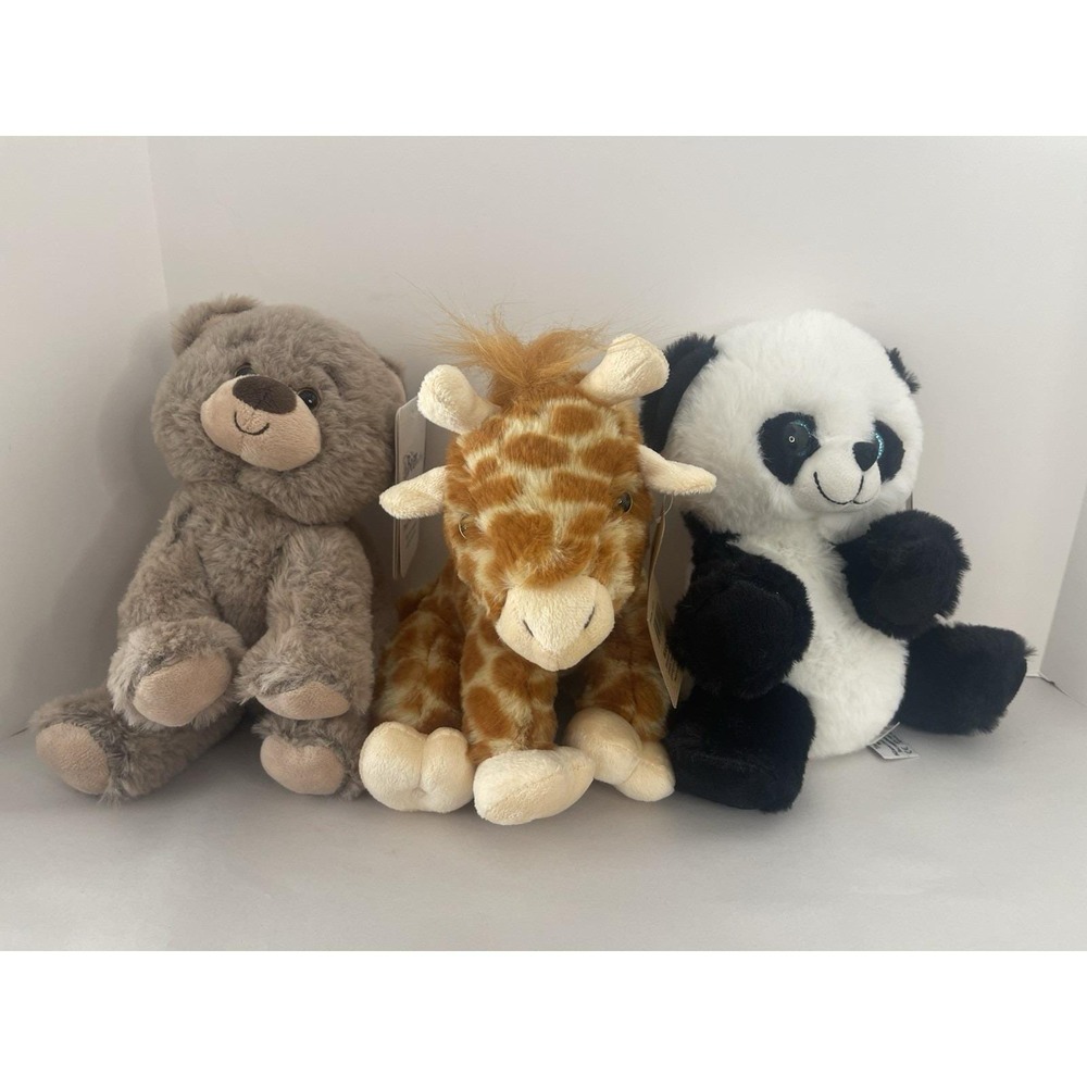 3 Lot The Bear Factory 2001 Stuffed Animal Plush Teddy Bear, Land & Giraffe Tags